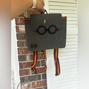 LOUNGEFLY Harry Potter Convertible Mini Backpack Crossbody Gryffindor Gray